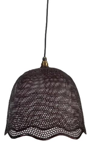 Rattan & Wicker Webbing Beehive Hanging Lamp, 1930s