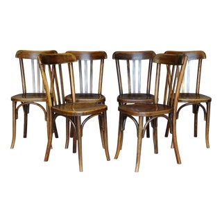 Bistro Bentwood Chairs by Fischel France, 1935, Set of 6 For Sale