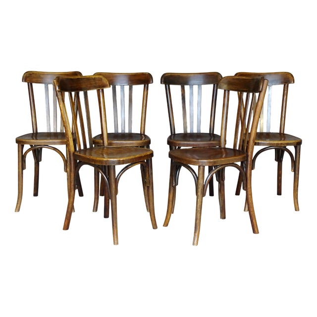 Bistro Bentwood Chairs by Fischel France, 1935, Set of 6 For Sale
