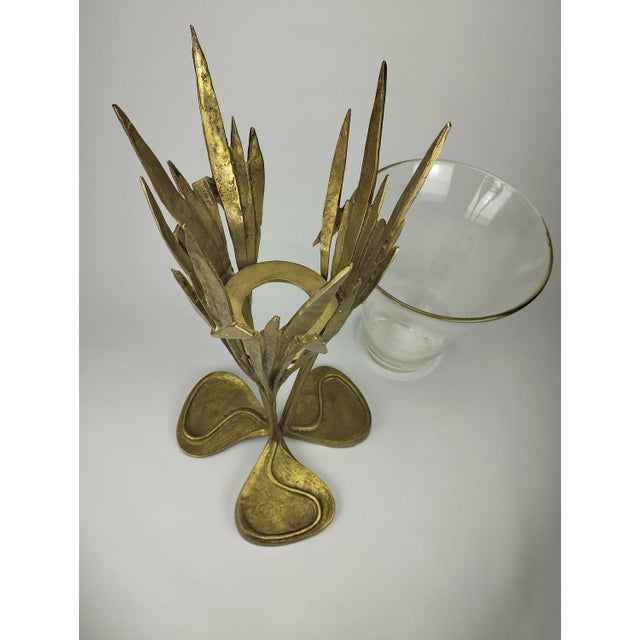 Metal Large Art Nouveau Style Floor Vase in Brass and Glass, 1970 For Sale - Image 7 of 12
