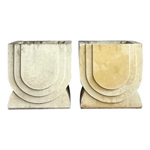 Vintage Boho Carved Stone Planters - A Pair