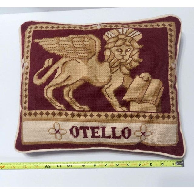 Handmade Vintage Burgundy Maroon Needlepoint Pillow with Otello Sphinx Winged Lion For Sale - Image 9 of 9