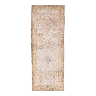 1960s Vintage Malayer Shabby Chic Handmade Floral Beige Wool Runner For Sale