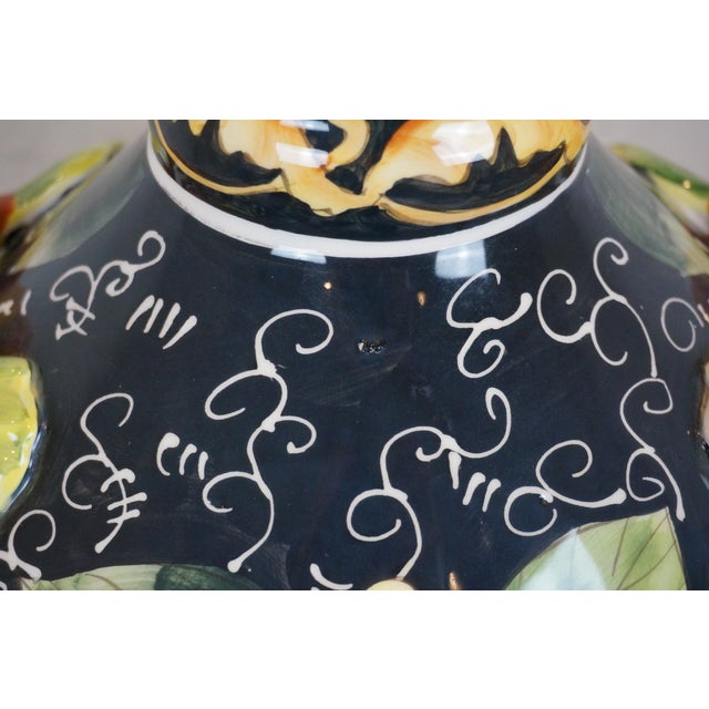 Late 20th Century Italian Style Porcelain Sunflower Vase Urn Jug Pitcher With Branch Handles For Sale - Image 11 of 12