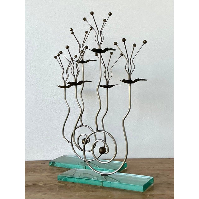 Late 20th Century Vintage Postmodern Three Candle Candelabra After Tony Evans - A Pair For Sale - Image 5 of 12