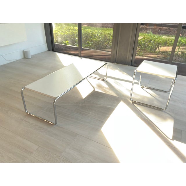 Mid-Century Modern Authentic Knoll Laccio Coffee Table + Side Table Designed by Marcel Breuer in 1925 For Sale - Image 3 of 7