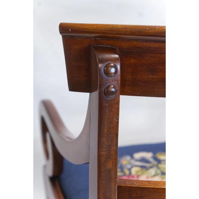 Mahogany Finish Dining Chairs With Floral Needlepoint Seats Set of 4 For Sale - Image 12 of 12