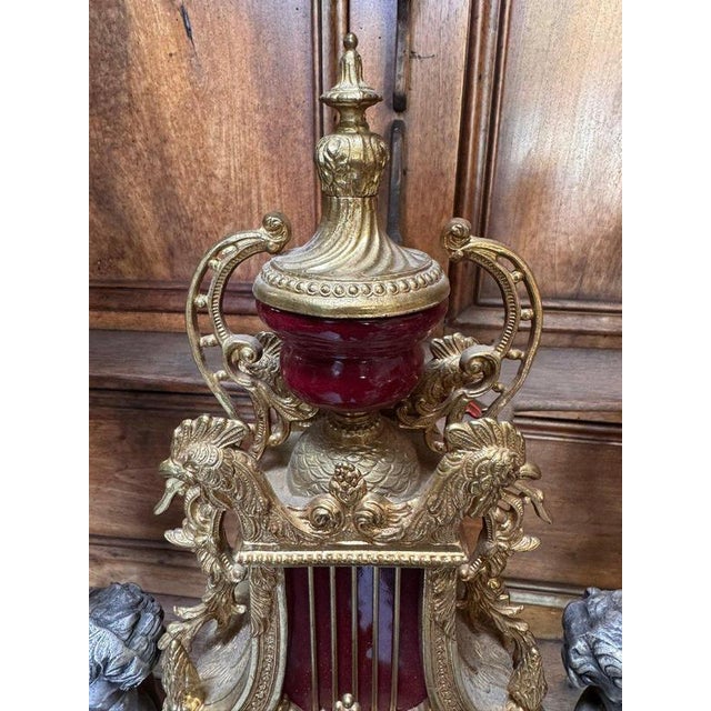 Louis XV Clock and Candelabras in Bronze and Red Marble, Set of 3 For Sale - Image 6 of 9