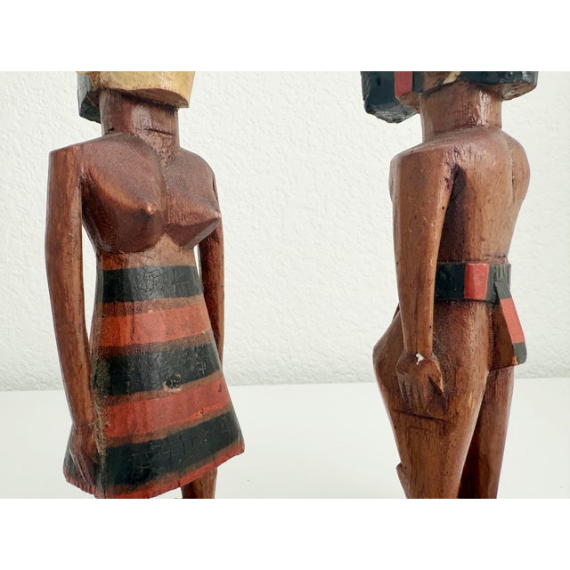 Mid-Century Modern Vintage Wood Figures, Kutu Island, Micronesia - A Pair For Sale - Image 3 of 10