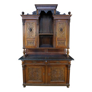 Antique 19th C. French Renaissance Revival Carved Walnut Buffet Hutch Cupboard For Sale