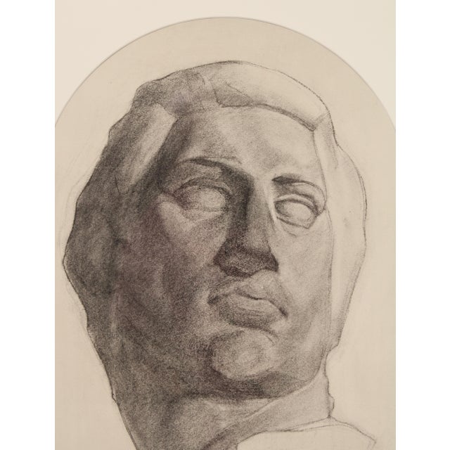 Portraiture Vintage 1950s Pencil Drawing of Young Male Bust With Arched Opening Mat For Sale - Image 3 of 7