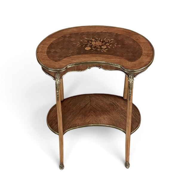 Early 20th Century Antique French Louis XV Kidney Shaped Marquetry End Table For Sale - Image 5 of 17
