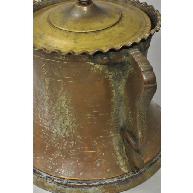 Antique Anglo Indian Moroccan Hammered Copper Pitcher With Handle Table Lamp For Sale - Image 9 of 14