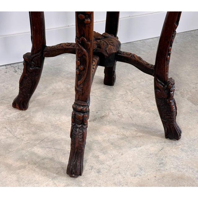 Vintage Chinese Carved Rosewood Pedestal Stand With Marble Top For Sale - Image 11 of 12