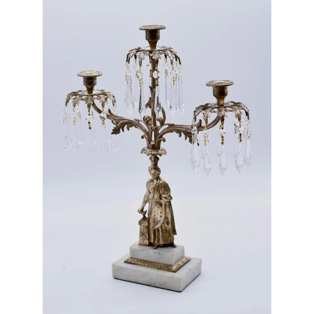 PRODUCT DESCRIPTION This gorgeous ornate antique Girandole holds three candles. Decorated with cut glass prisms on marble...