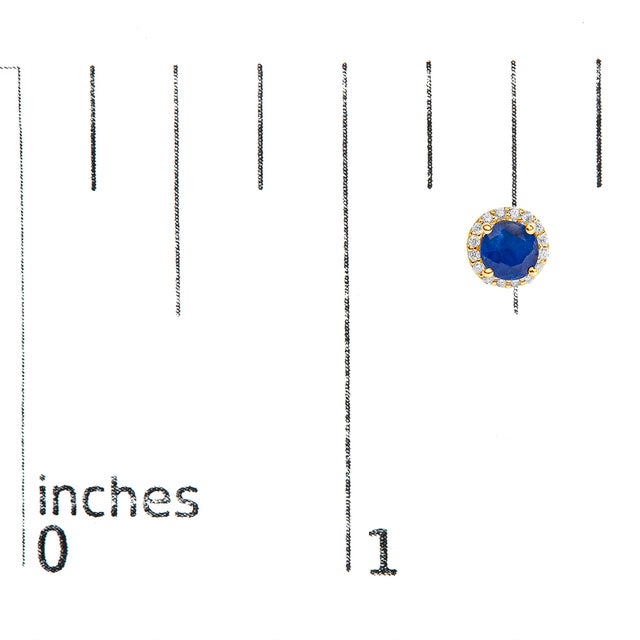 Early 21st Century 10K Yellow Gold Blue Sapphire and 1/6 Cttw Diamond Halo Stud Earrings, A Pair For Sale - Image 5 of 5