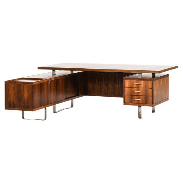 Large Desk with Sideboard in Rosewood & Chromed Steel attributed to Jørgen Pedersen, 1960s For Sale - Image 10 of 10