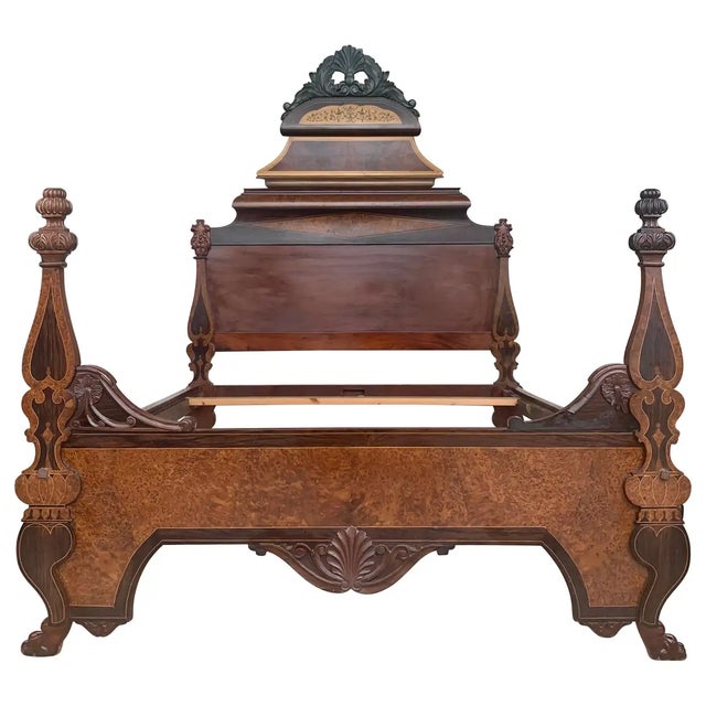 Antique Italian Victorian Carved Walnut Highback Full Bedframe For Sale - Image 13 of 13