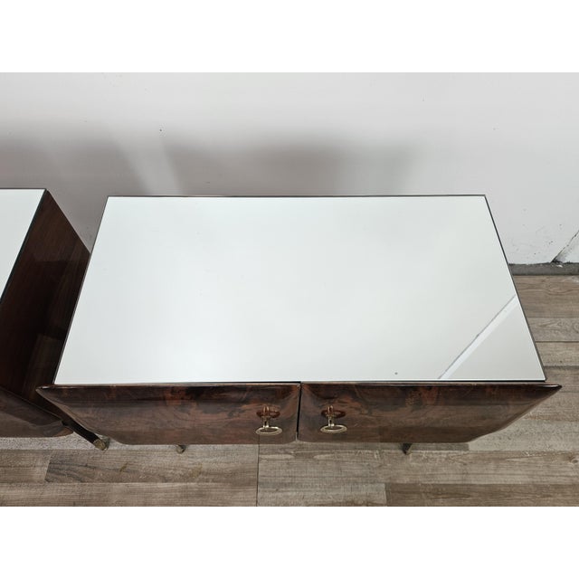 Wood Mid-Century Mahogany Nightstands with Mirrored Top, 1950, Set of 2 For Sale - Image 7 of 16