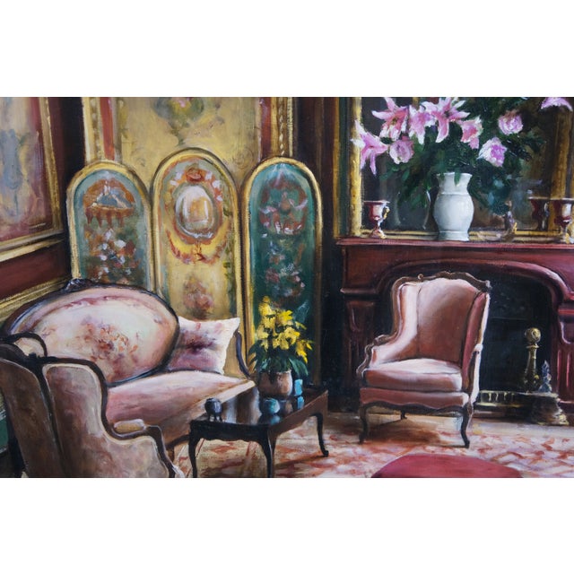 Late 20th Century Harry McCormick "Red Interior" Victorian Palace Parlor Oil Painting Canvas 43" For Sale - Image 10 of 11