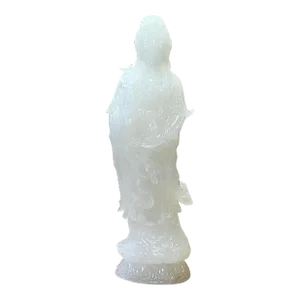 Chinese Off White Stone Standing Kwan Yin Bodhisattva Statue