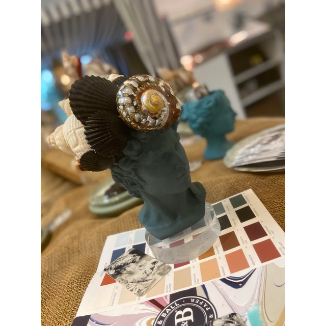 Shell-Encrusted Bust in Farrow & Ball Inchyra, “The May River Matador” For Sale - Image 4 of 12