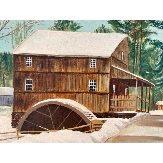 1970s 1977 Original Winter Landscape Painting "Old Sturbridge Village" For Sale - Image 5 of 12