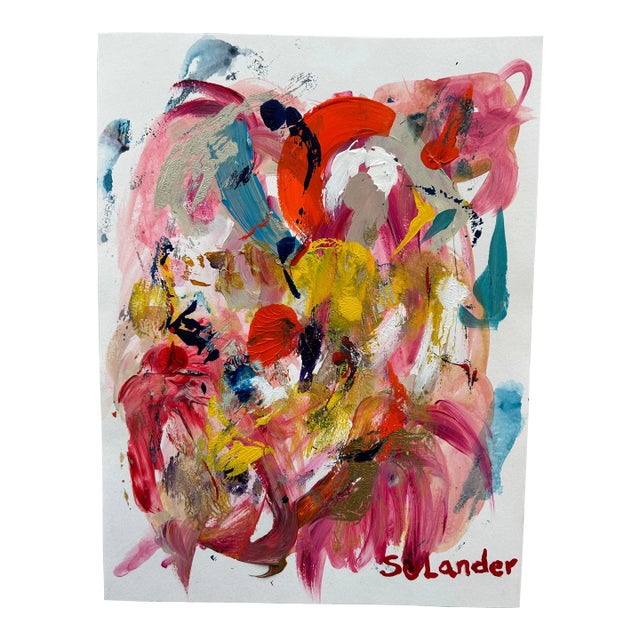 Abstract Acrylic Painting on Paper by Erik Sulander, Signed, Unframed. For Sale
