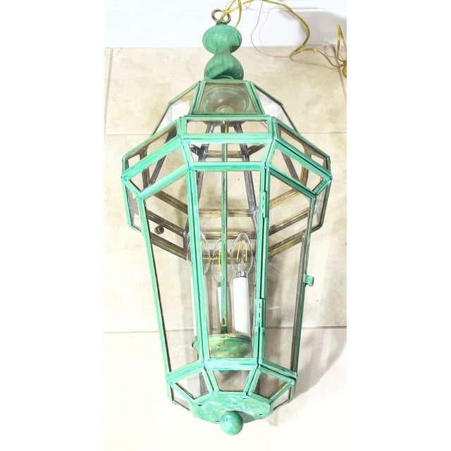 Vintage Solid Brass French Style – Verdigris – Hexagonal Chandelier -31”h X 12”w For Sale - Image 14 of 17