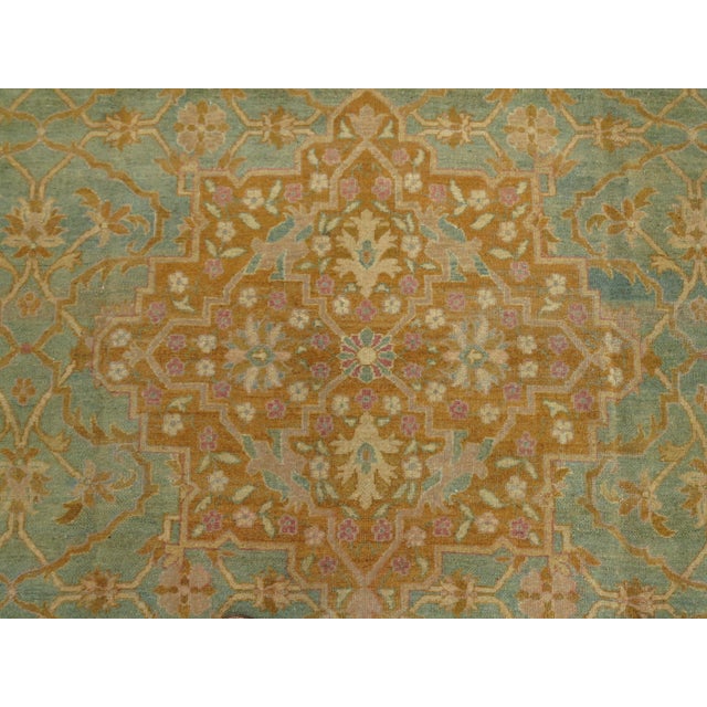 Early 20th Century Turquoise Pink Antique Indian Amritsar Room Rug - 9' x 11'9" For Sale - Image 5 of 6