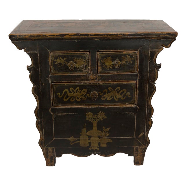 Antique Black Gansu 3 Drawer Small Cabinet Chairish