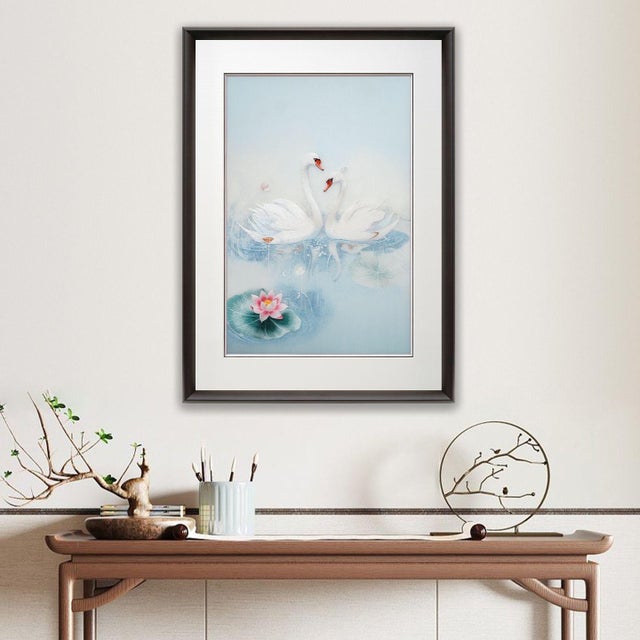 Handcrafted Suzhou Embroidery Swan Water Scene Wall Art – Double-Sided Silk Embroidery Decorative Panel For Sale - Image 4 of 10