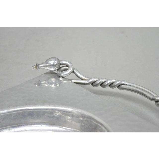 Vintage Buenilum Art Nouveau Hand Hammered Aluminum Serving Tray W Tulip Handles For Sale - Image 9 of 14