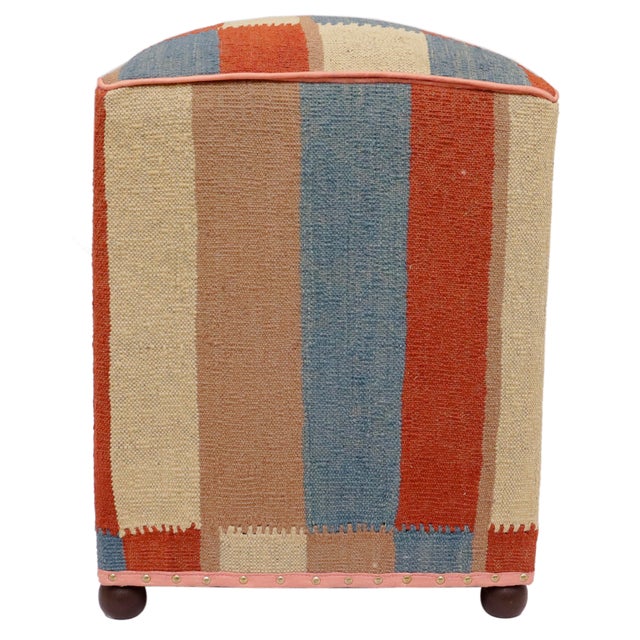 Burnt Orange Modern Handmade Kilim Upholstered Ottoman For Sale - Image 8 of 9