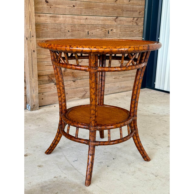 Late 20th Century British Colonial Tortoise Rattan & Cane Round Center Table For Sale - Image 10 of 12