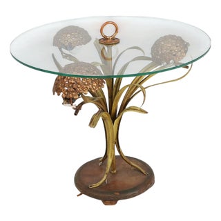 Hollywood Regency French Coffee Table with Lightning in Brass Flowers, 1950s For Sale