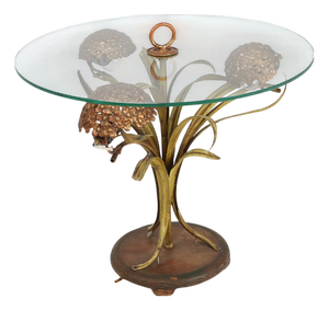 Hollywood Regency French Coffee Table with Lightning in Brass Flowers, 1950s