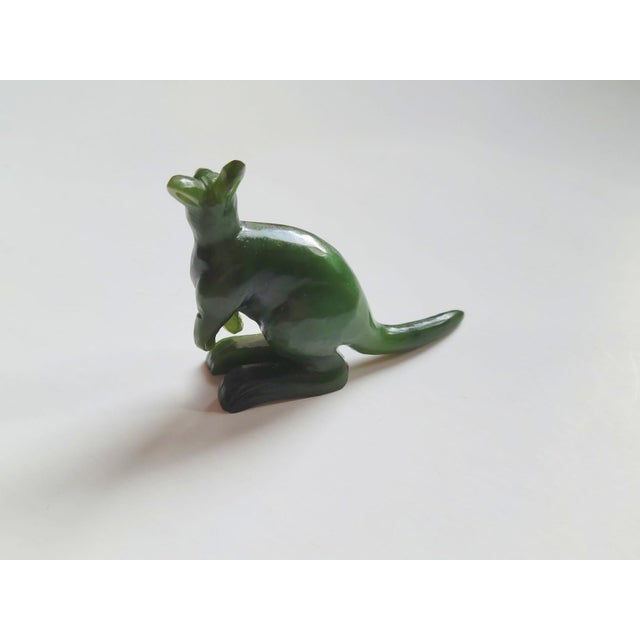 1980s Vintage Canadian Nephrite Kangaroo Figurine, Hand-Carved Green Stone Sculpture, 1980s For Sale - Image 5 of 9