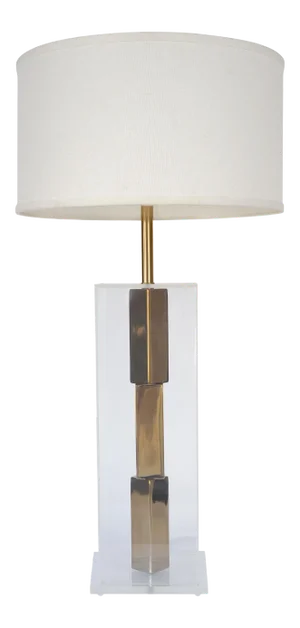 Mid Century Brutalist Laurel Brass & Lucite Table Lamp