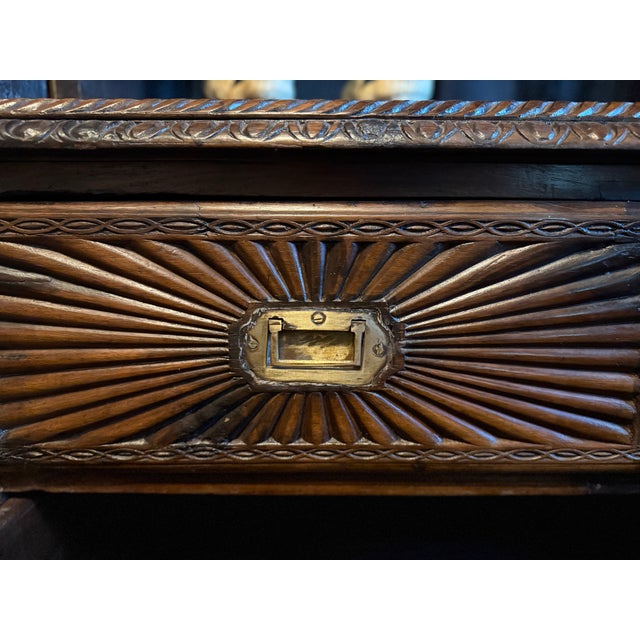 Wood 19th Century, Anglo Indian Heavily Carved Rosewood Campaign Secretary Bookcase For Sale - Image 7 of 11