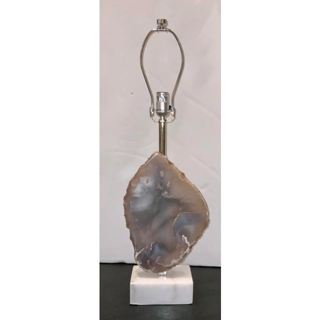 Organic Modern Sliced Agate and White Marble Table Lamp For Sale - Image 4 of 4