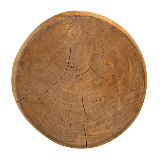 Organic Modern Vintage Teak Wood Rounded Stool / Side Table For Sale - Image 4 of 4