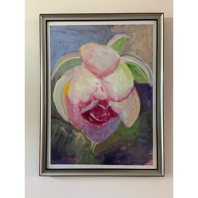 2020s Contemporary Botanical Acrylic Painting of a Lotus Flower by Marina Movshina, Framed For Sale - Image 5 of 5