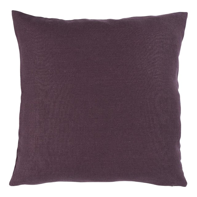 Schumacher Jumi Stonewashed Linen 20" Pillow In Aubergine For Sale