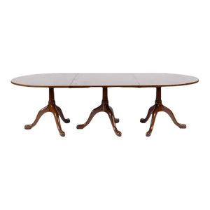 Mid 20th Century Kittinger Williamsburg Mahogany Three Pedestal Dining Table W 2 Leaves Cw 65 & Cw 66
