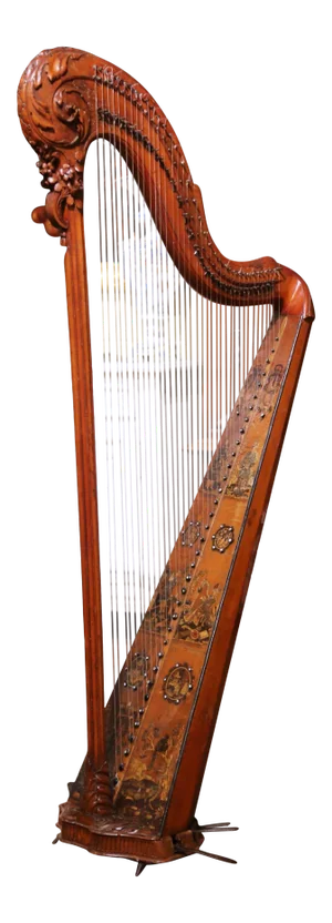 18th Century French Maple Decorative Harp With Hand Painted Chinoiserie Motifs