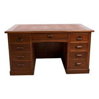 Nine-Drawer Desk with Crocodile Effect Leather Top, 1920s-1940s For Sale