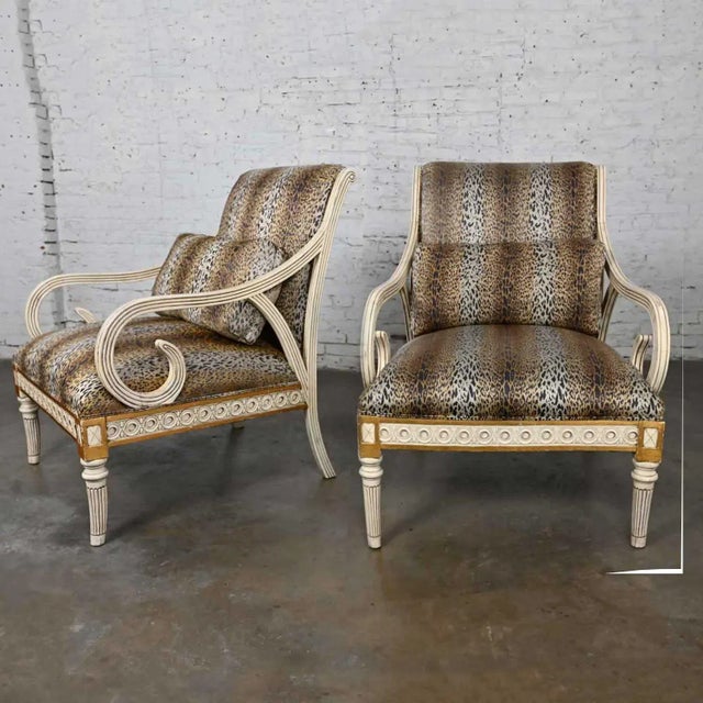 Late 20th Century Henredon Neoclassic Revival Animal Print Fabric Large Scale Fireside Chairs a Pair For Sale - Image 13 of 13