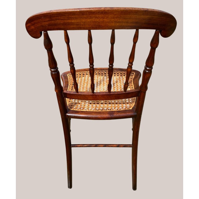 Antique American Hand Carved Walnut Accent Chair Wit Woven Cane Seat For Sale - Image 11 of 18