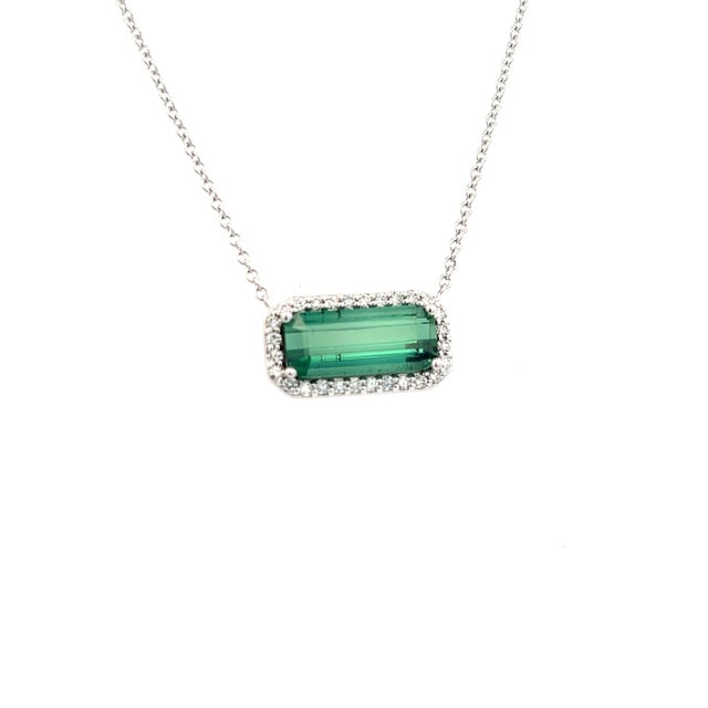 Green Natural Tourmaline Diamond Pendant Necklace 18" 14k W Gold 3.51 TCW Certified For Sale - Image 8 of 10
